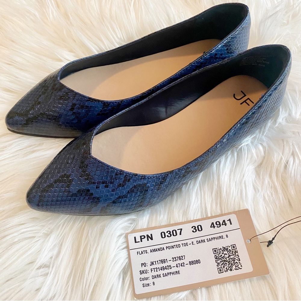 Just fab sapphire blue snake skin flats